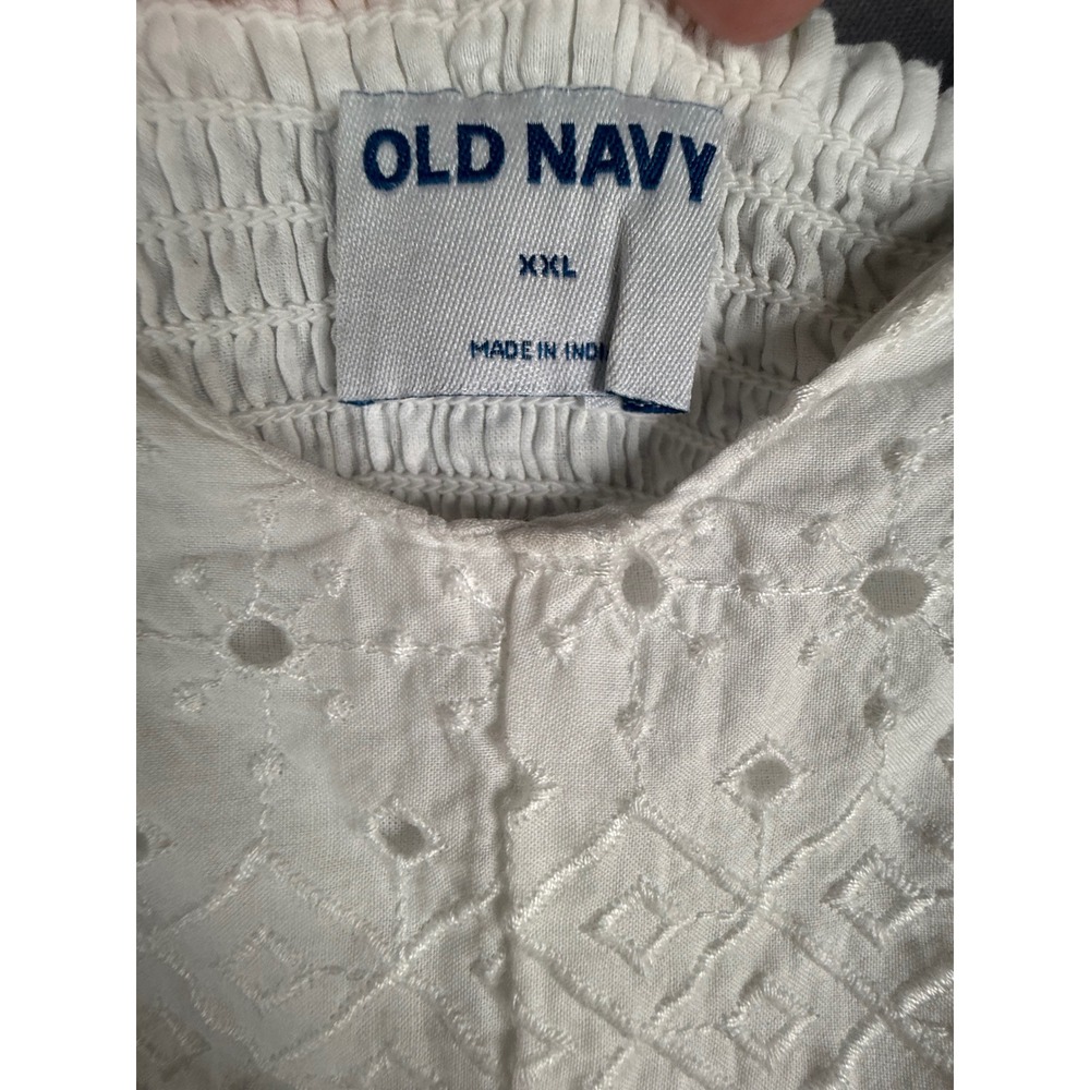 Old Navy Dress Womens XXL White Eyelet Smocked Midi Cottagecore Summer Casual - Picture 6 of 8